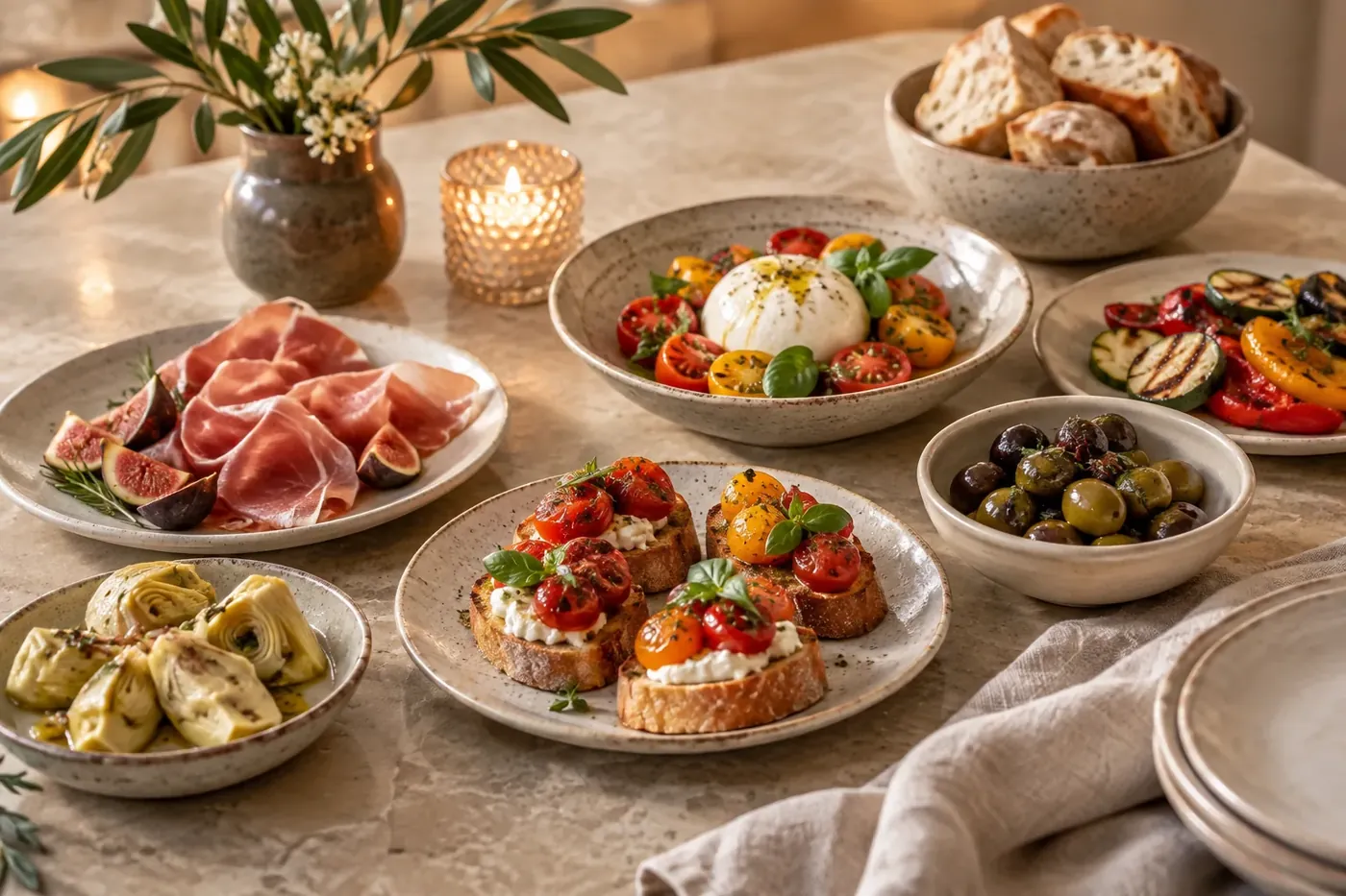 A shared plate of appetizer bites