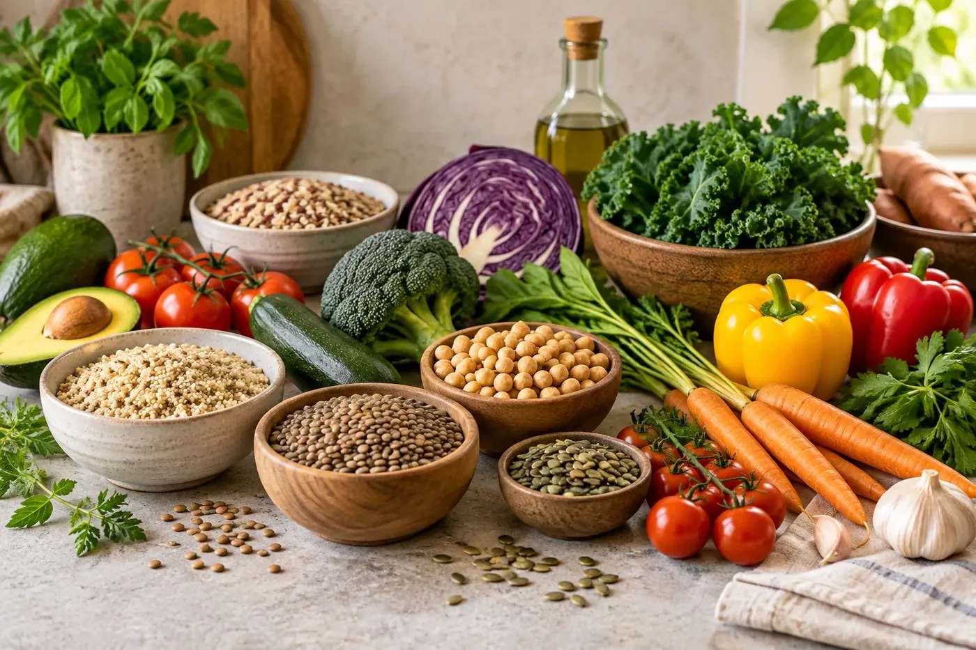 A colorful bowl of grains and vegetables