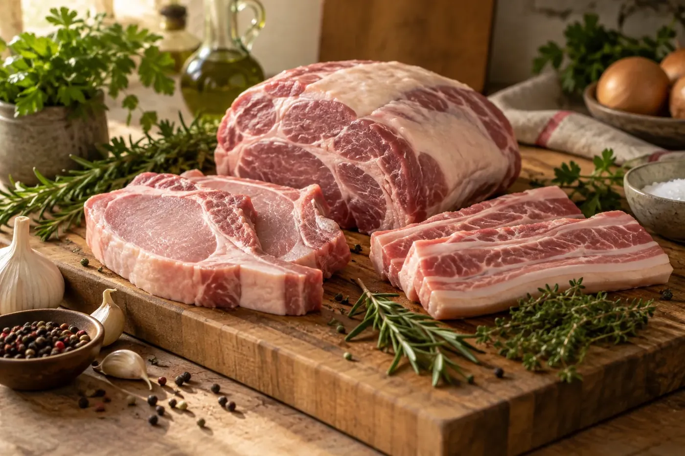 Sliced pork with a golden caramelized crust